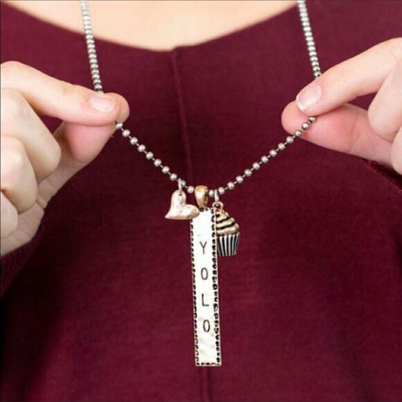 Ball Chain Necklace with YOLO Heart Cupcake Charms - Picture 3 of 3